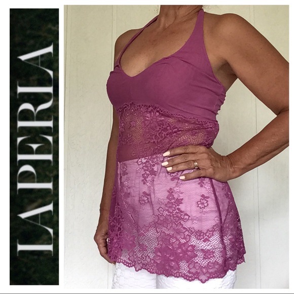 LA PERLA PURPLE LACE BABYDOLL LINGERIE SLIP SIZE 12 - Picture 2 of 16